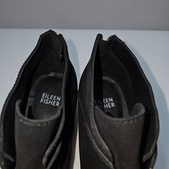Eileen Fisher Bren Ankle Bootie Women 9 Black Leather Block Heel Fall Minimalist - Picture 9 of 14
